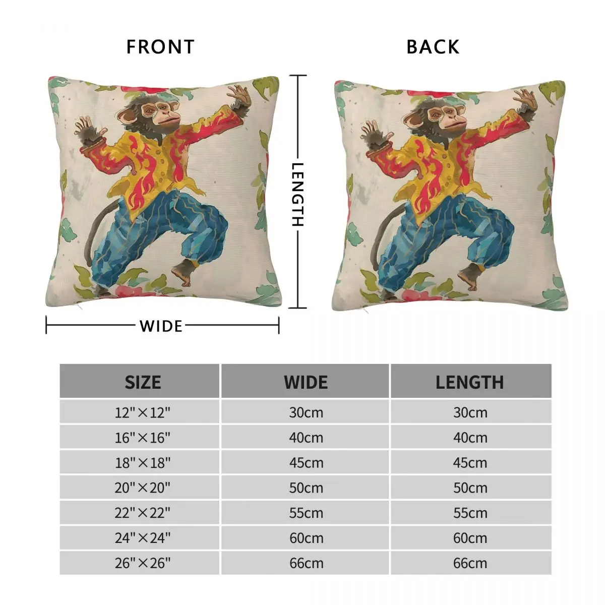 Dancing Chinoiserie Monkey Square Pillowcase Polyester Linen Velvet Pattern Zip Decorative Pillow Case Sofa Seater Cushion Cover