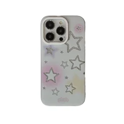 Korean INS Gradient White Laser Stars Double Layers Case for iPhone 14 13 Pro Max Plus Back Phone Cover for 12 11 Pro Max Capa