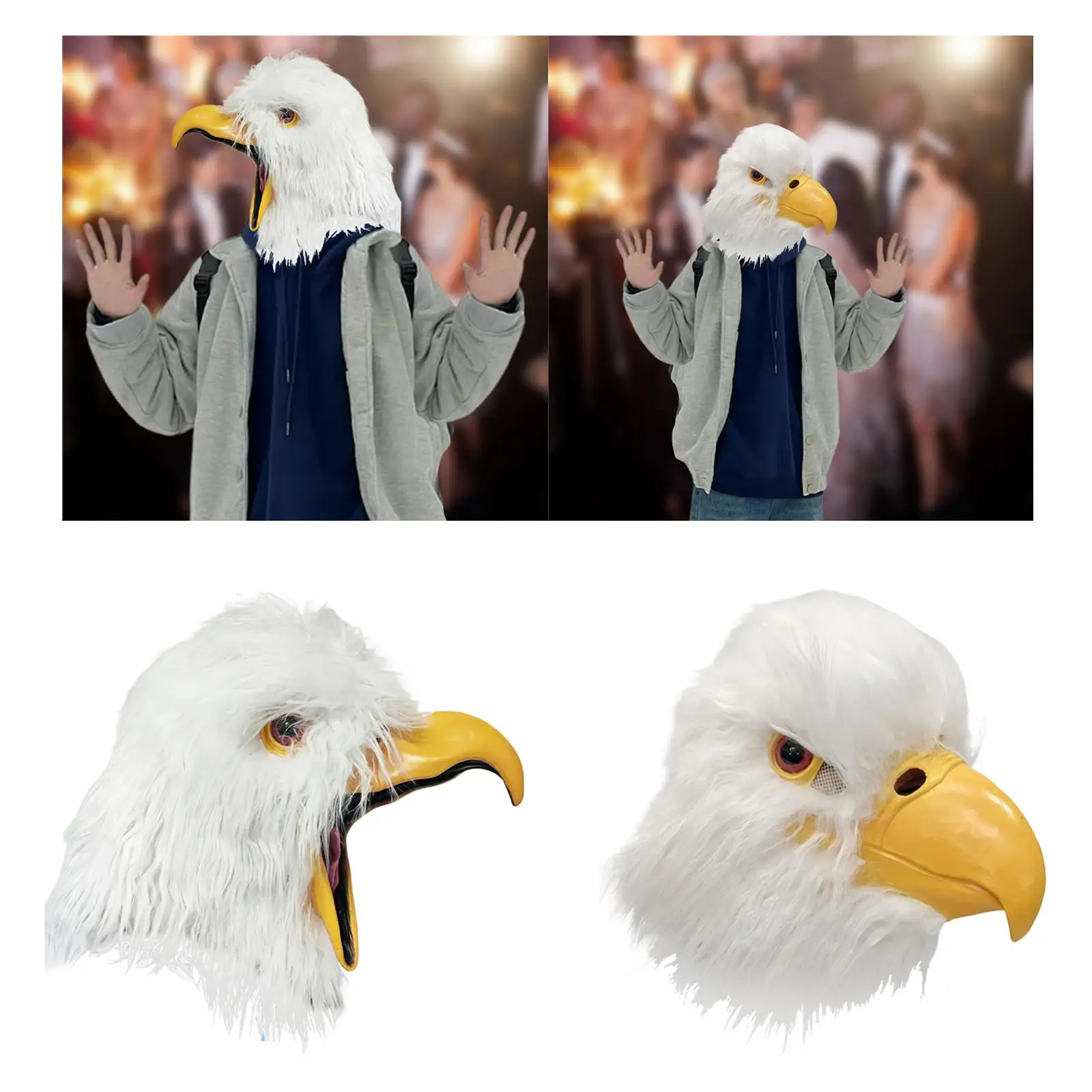 Bald Eagle Head Mask Latex Cosplay Accessories Animal Bird Mask Full Head Cover for Bar Role Play Holiday Stage Shows Dress up