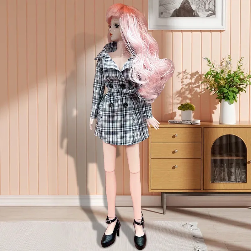 60 Cm Doll Plaid Coat Suit Accessories for 1/3 bjd Jeans Pants  Buttons Office Wear