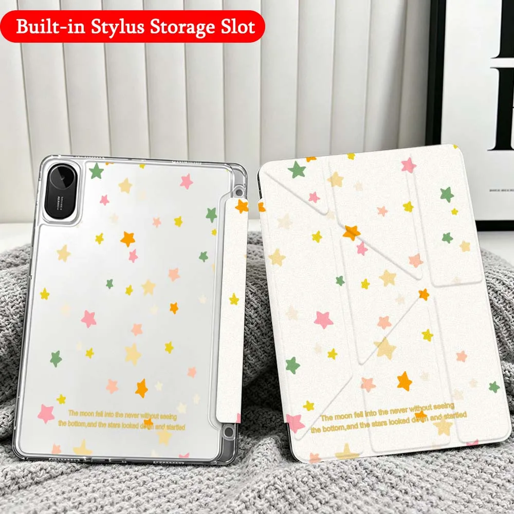 Starry Sky Pattern Case For Xiaomi Redmi Poco Pad 5 6 7 8 Pro SE 11 11.2 12.1 Inch Transparent Y-Shaped Folding Tablet