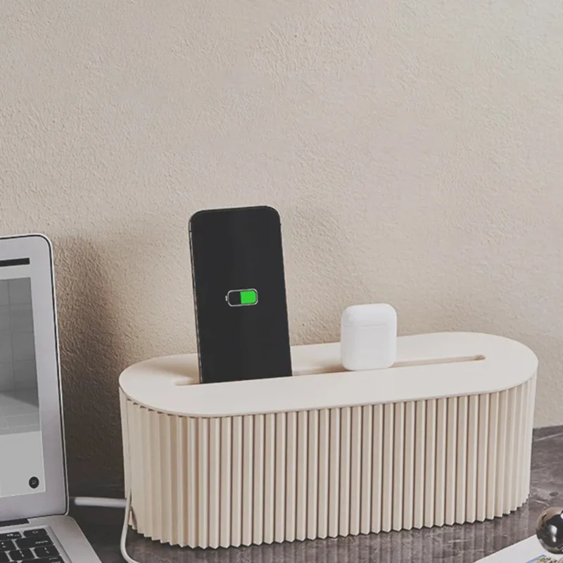 Cable Tidy Box Cable Management Box Large Capacity Desktop Cord Organizer with Lid Cable Organizer Box for Hiding Messy Cables