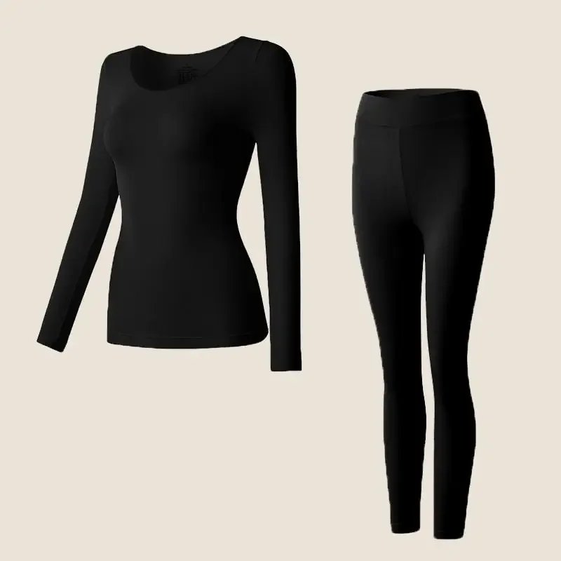 Conjuntos de ropa interior térmica para mujer Otoño Invierno ligero térmico interior Long Johns Simple Color puro ropa íntima femenina básica 2 uds