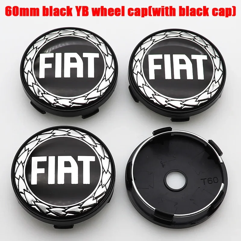 Set of 4 -56mm/60mm Black FIAT Car Wheel Center Hub Caps with Logo, Dust-Proof Auto Rim Refit Badges for FIAT Models