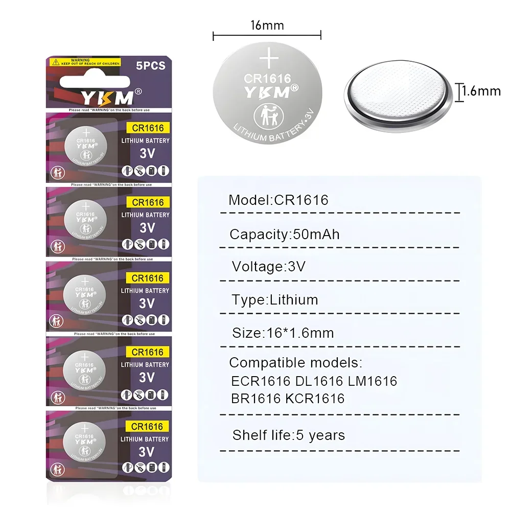 5-20PCS CR1616 3V Lithium Battery ECR1616 LM1616 CR 1616 Button Coin Cell for Car Remote Key Fob Watch Calculator Medical Device