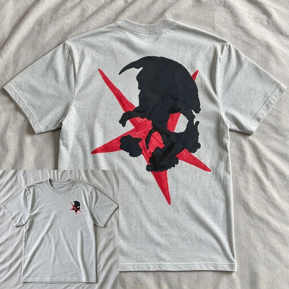 Goth-style printed T-shirts, Y2K Harajuku style, retro millennial style, loose-fitting T-shirts suitable for both men and women