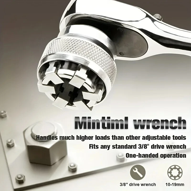 Uniwersalny adapter do klucza nasadowego z regulacją, narzędzie do nakrętek i śrub z łbem sześciokątnym 10-19 mm, do kluczy z grzechotką 3/8 cala. — zdjęcie 5