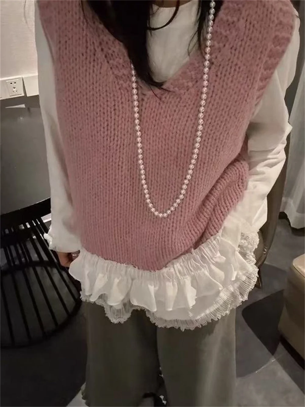 2026年春秋新作 韓国ファッション ベスト フリルニットブラウス＆トップス レディース セーターベスト レディース服 ベーストップス