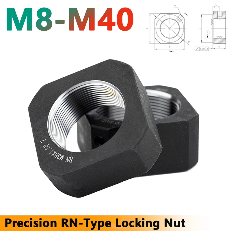 1pcs M8-M40 RN-type Square Locking Nut Precision Square Locknut for Bearing Support Block Lead Screw Anti-loosening Square Nuts
