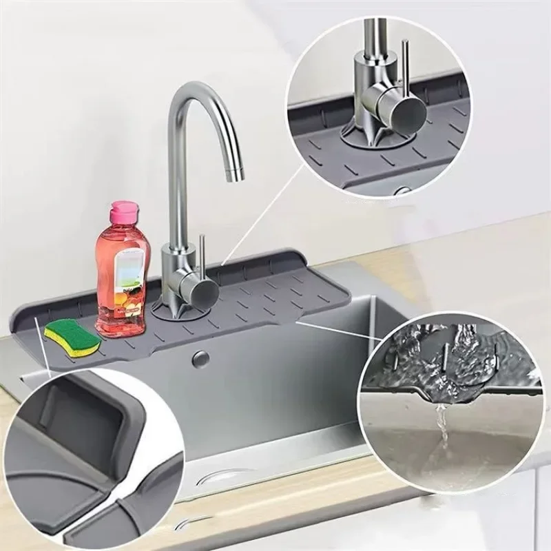 Kitchen Faucet Mat Sink Draining Pad Water Drying Pads Splash Water Catcher Mat Splash Proof Silicone Pad Sink Counter Pad