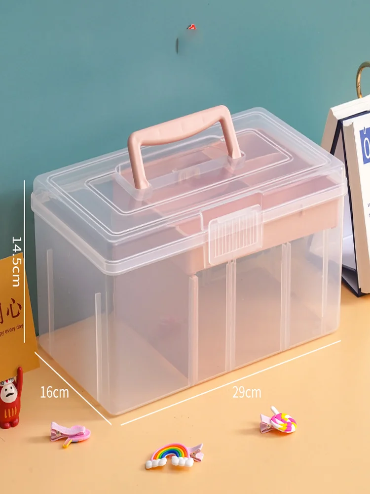 Storage box handheld portable double layer storage box transparent multifunctional outdoor storage and organisation box