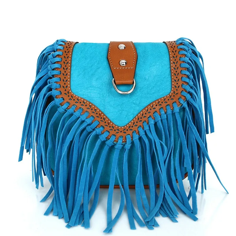 Bohemian tassel crossbody bag forest style women\'s bag fashionable retro shoulder bag frosted small bag messenger bag