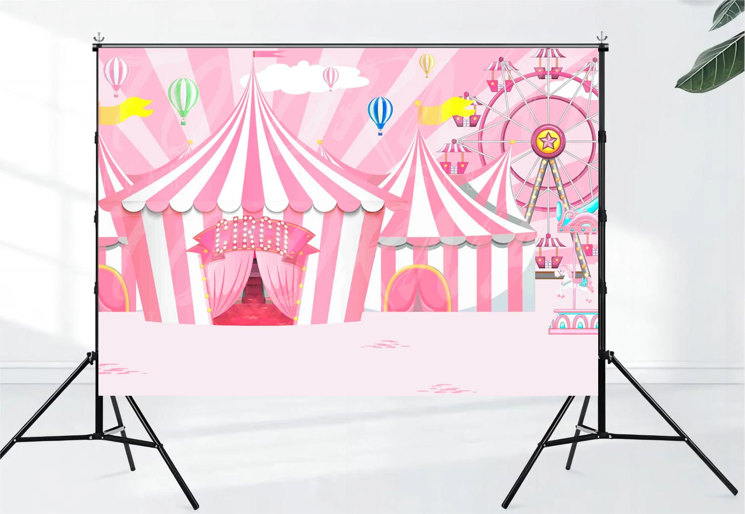 Circus Carnival Ferris Wheel Pink Blue Tent Cartoon Children's Photography Background Newborn Birthday Party Photo Background