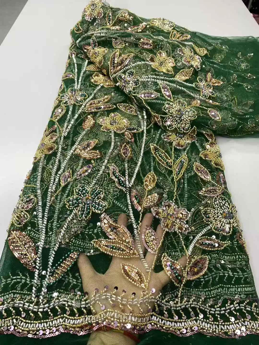 

Green African Groom Lace Fabric 2025 High Quality French Sequins Lace Fabric Nigerian Lace Fabric For Wedding Party Dress