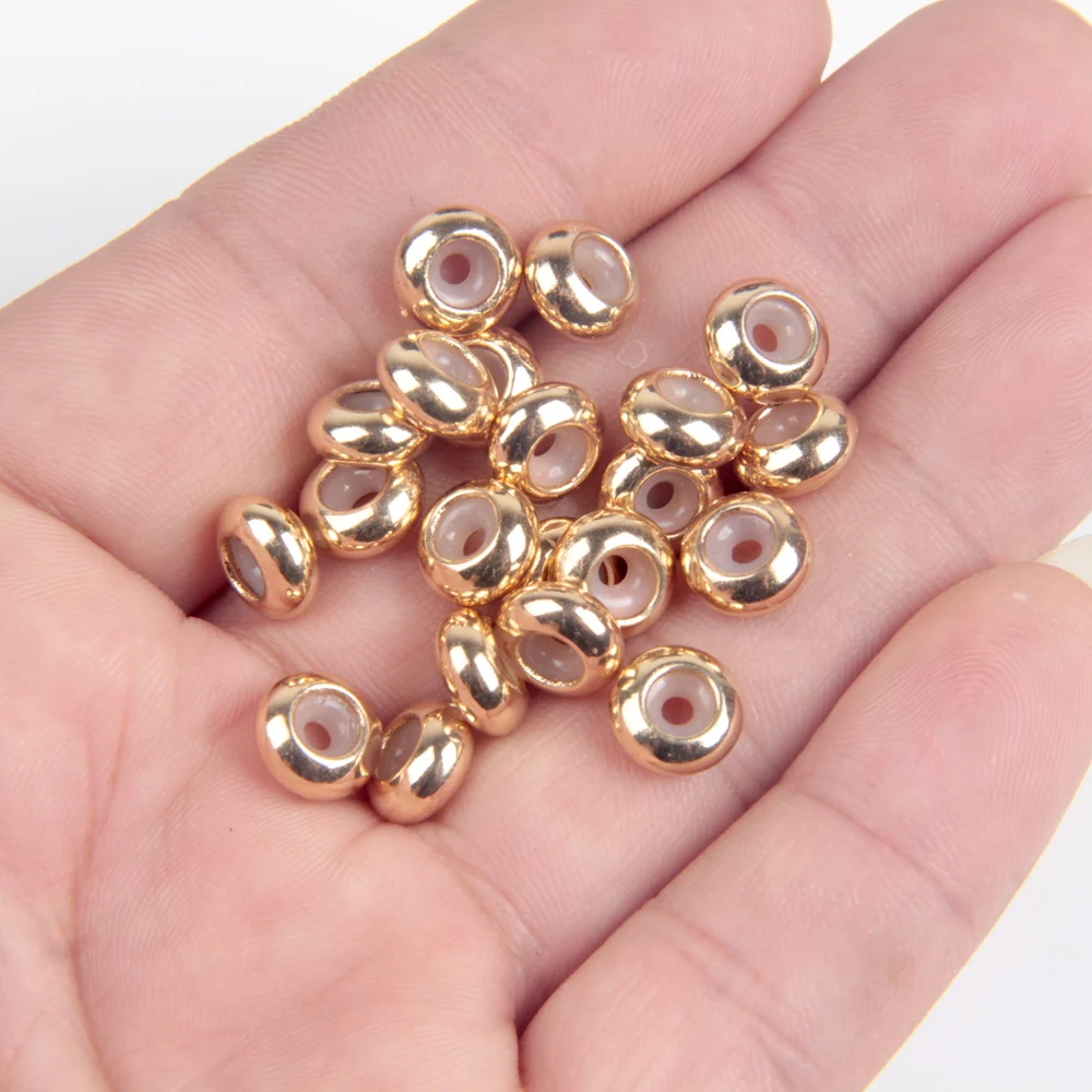XHN 10 Stück Edelstahl-Abstandsperlen, glatte runde Perlen, Charm mit Silikonkautschuk, passend für Armbänder, DIY-Schmuckzubehör – Detail 5