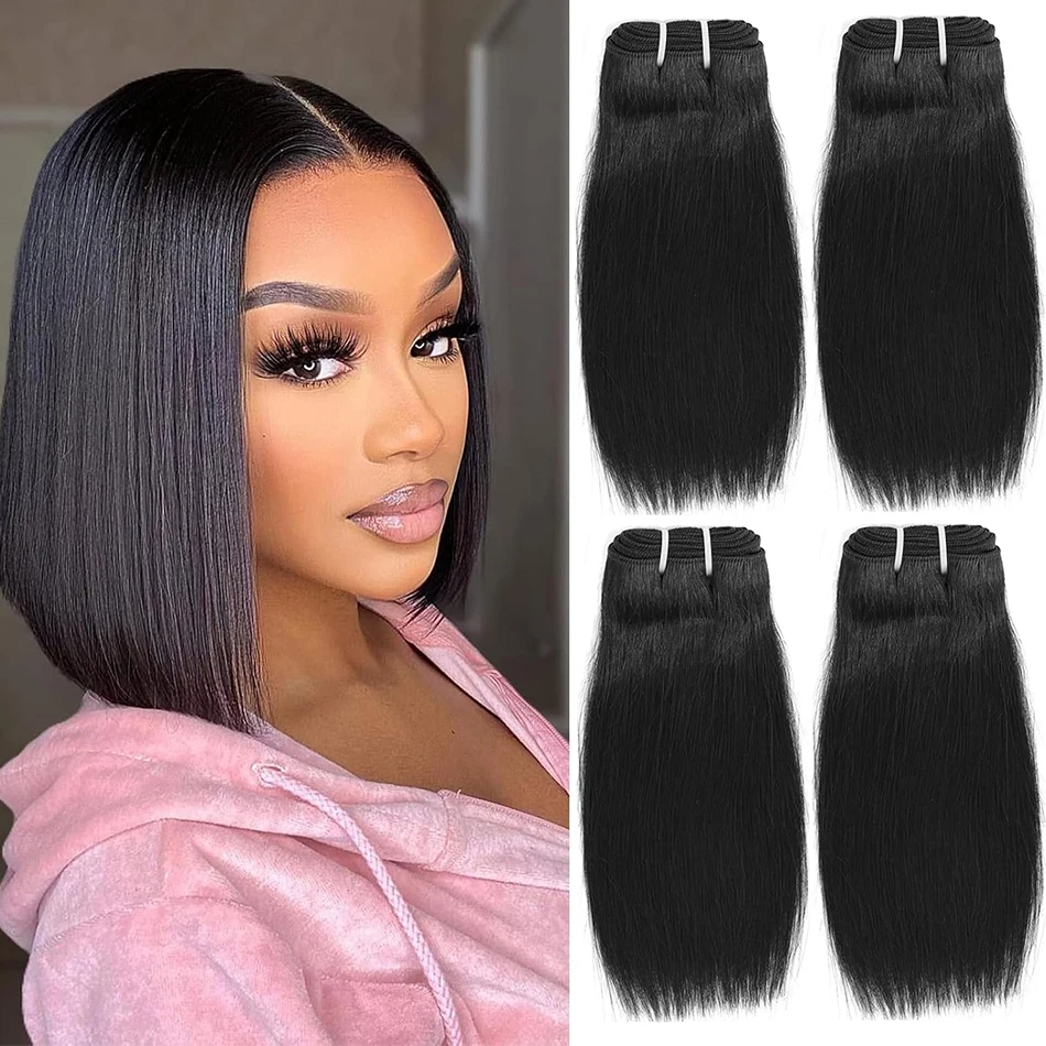 Curto Straight Cabelo Humano Weave Extensões, Cabelo Virgem barato, 100% não transformados, Cor Natural, 1 3 Pacotes Deal, 100g por Pcs