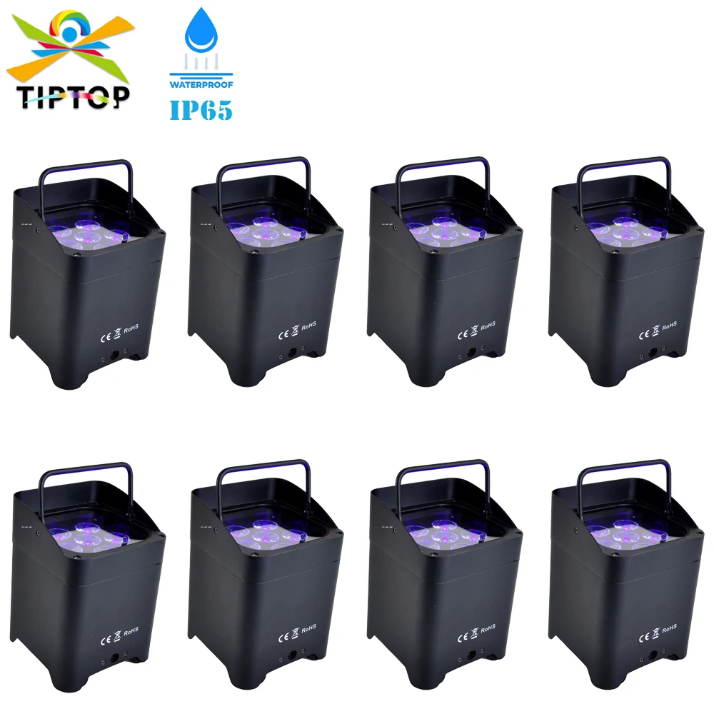 Freeshipping 110W Battery Wireless DMX512 LED Uplighting RGBWAP 6IN1 DJ Par Light Casting Aluminum Black Color 6X18W Led