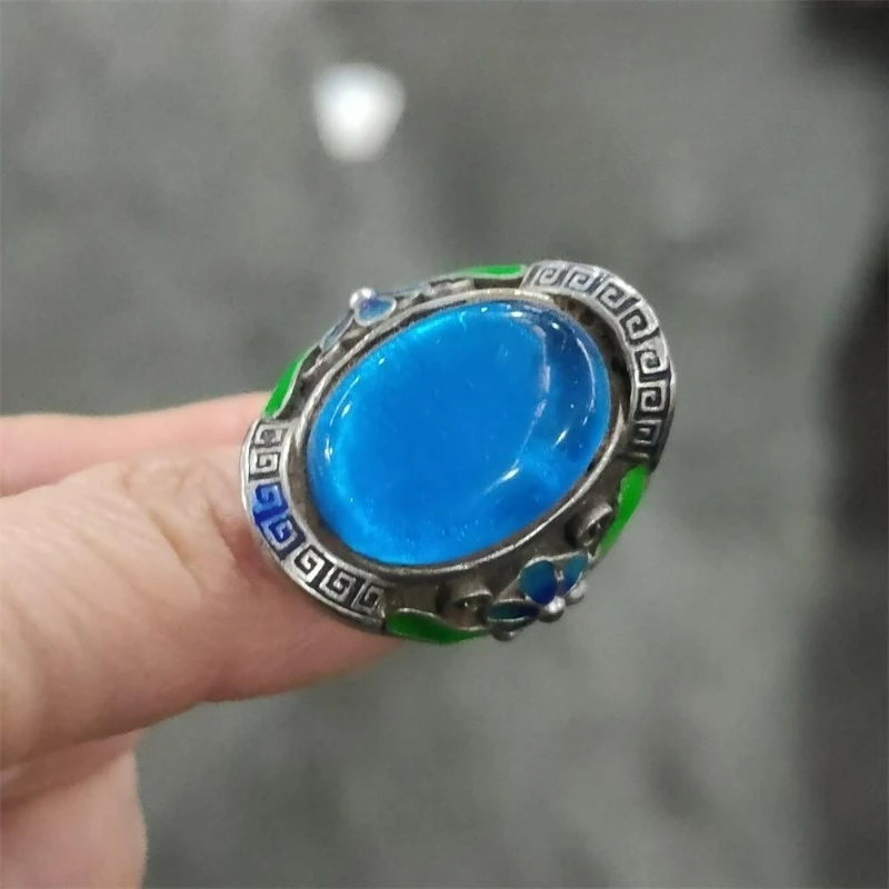 Vintage Tibetan Silver Natural Coral Gem Ring, Ethnic Style Adjustable Open Band Finger Jewelry