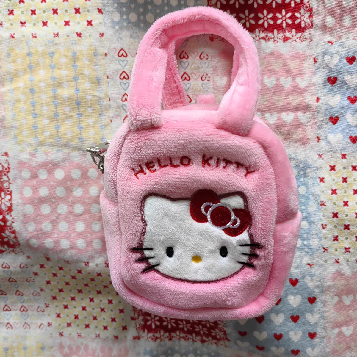 Hello Kitty Kuromi Melody Sanrio Embroidery Pattern Cute Plush Handbag Coin Purse Pendant Portable Storage Bag Birthday Gift