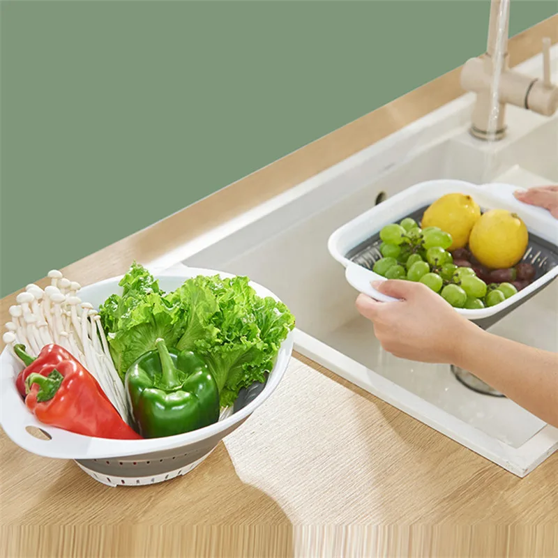 Folding Silicone Kitchen Storage Basket Multi-use Fruit Vegetable Drainer Foldable Kitchen Draining Organzier Kitchen Gadgets