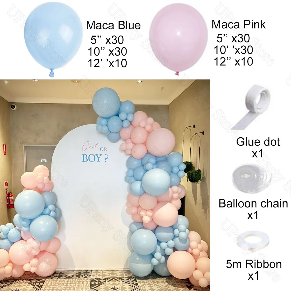 143Pcs Blue Pink Balloons Garland for Gender Reveal Party Pastel Maca Pink Blue Balloon Arch for Boy or Girl Oh Baby Shower Deco