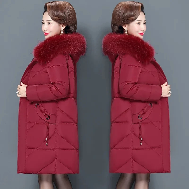 

Women's Cotton-Padded Down Jacket, Loose Long Hooded Fur Collar, Thick Warm Parker Coat, Fashion Overcoat, 6XL, New, Winter