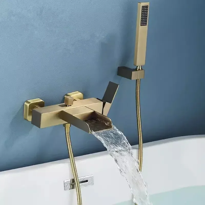 Brushed Gold  Bathtub Shower Set Wall Mounted Black Bathtub Faucet White Bathroom Waterfall Bath & Shower Mixer Tap Brass