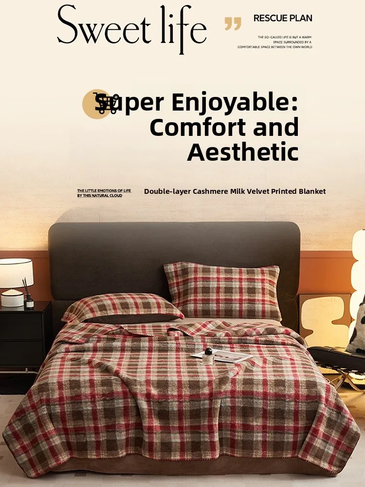 

Современное минималистичное двухслойное кашемировое одеяло для зимы, теплое, для отдыха, для дивана и кровати, из полиэфирного волокна, двустороннее, в клетку, покрывало.