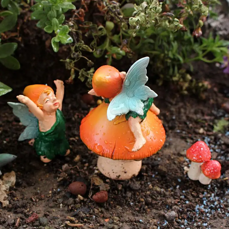 3piece Garden Figurines Set Fairy Garden Miniature Elf Mushroom Ground Inserts Garden Landscape Potted Landscaping Decoration