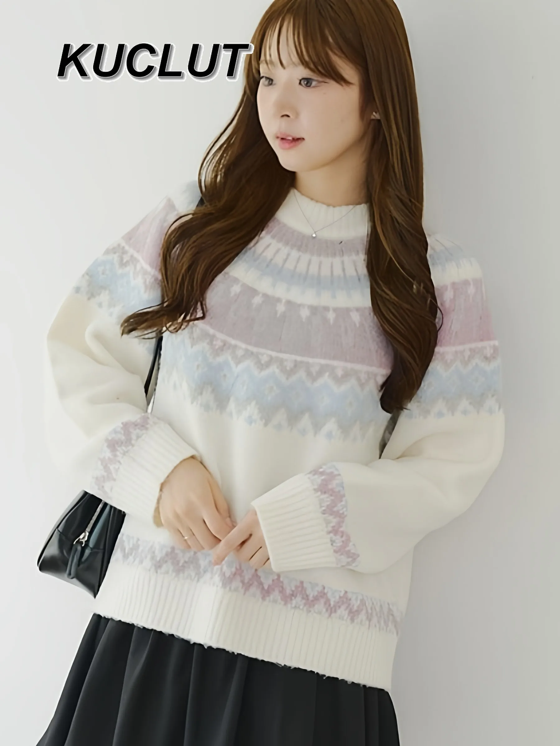 

Autumn Winter Warm Pullover Sweater Femme Fashion Casual Retro Geometric Jacquard Crew Neck Knitted Sweaters Top for Women