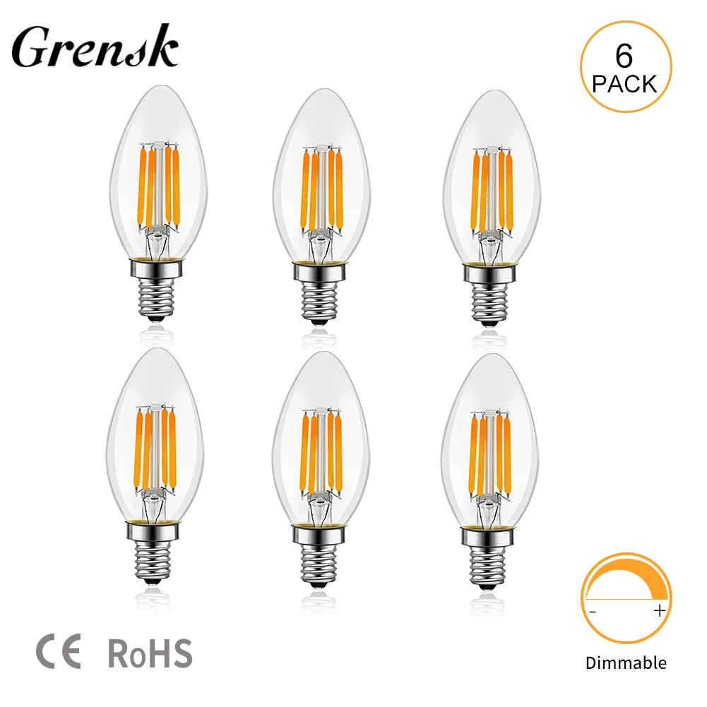 Grensk C35 Kerze Led-lampe E14 Kandelaber Basis 4W 6W Dimmbare Edison Glühbirne 2700K Warm Kalt Weiß 6000K Kronleuchter Ersatz Lampe 3