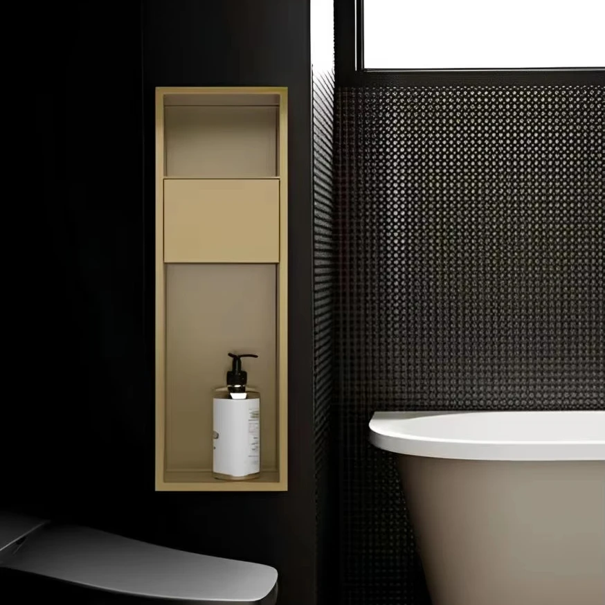 New Gold - Trimmed Recessed Bathroom Niche, Multi - Layer Wall - Mounted Storage Shelf, Modern Design For Luxury Bathrooms