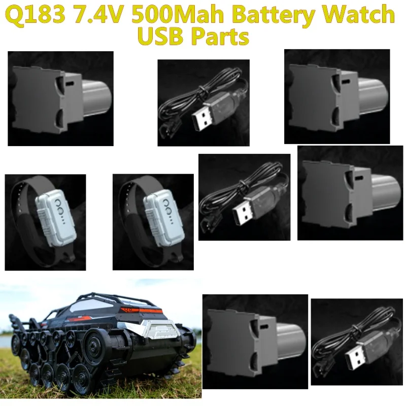 Q183 2 in 1 All Terrain Crawler Remote Control RC Tank Car Truck Spare Parts Accessories 7.4V 500Mah Battery/USB/Watch