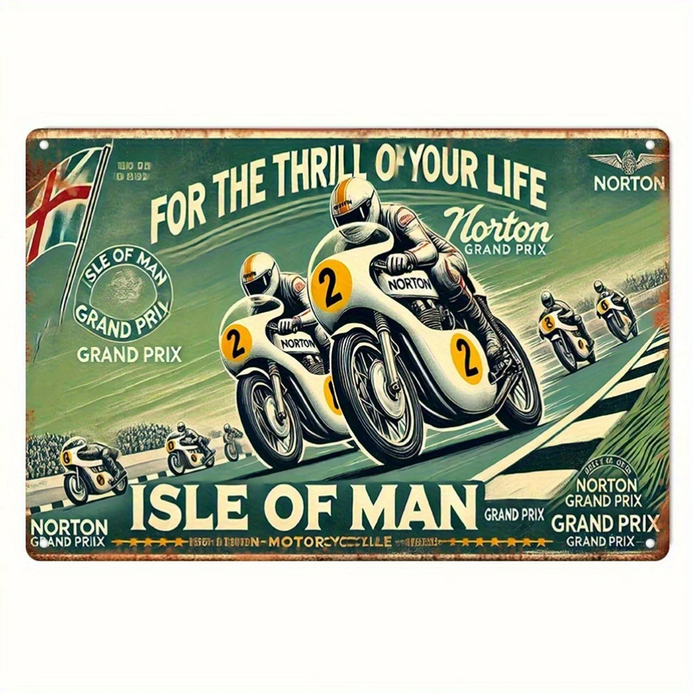 Isle of for Man TT Races Vintage Metal Tin Sign Wall Art - Retro Motorcycle Racing Decor with 