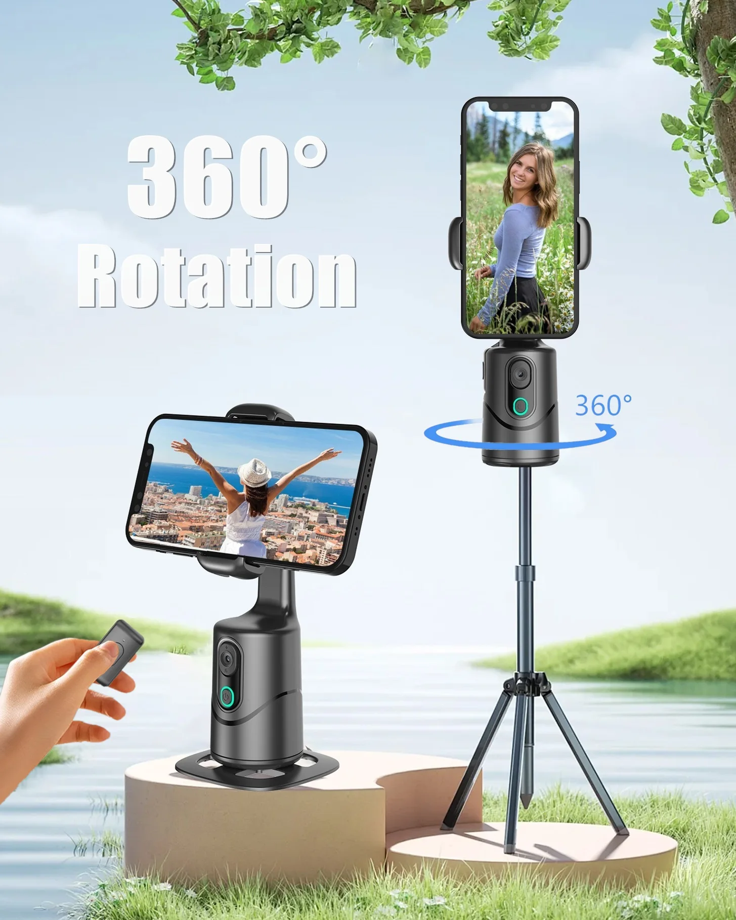 Remote Control Auto Face Tracking Gimbal Stabilizer 360°Degree Panorama Selfie Stick Tripod for Mobile Video Smartphone Holder