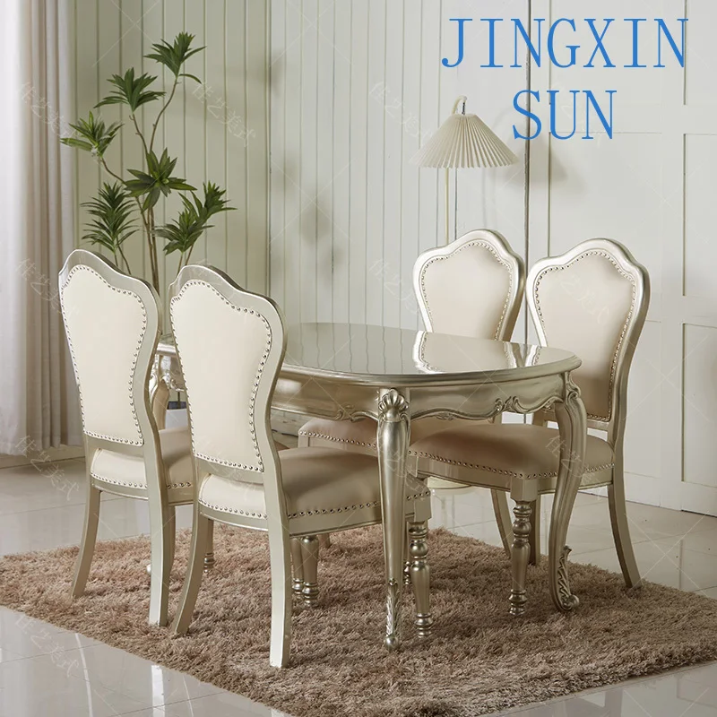 European Marble Dining Table and Chair Set for Light Luxury French Retro Rectangular Indoor Use for Modern Home Decor Dining