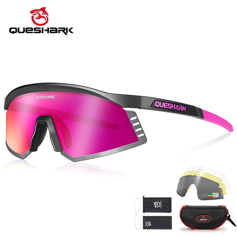 Queshark 4 Lens/Set Men Women Polarized Cycling Sunglasses Bicycle Sport Eyewear Riding Glasses Road MTB Bike Goggles