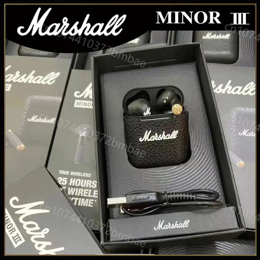 Marshall MINOR III 휴대용 무선 헤드폰, HIFI 사운드 블루투스 이어폰, 충전 케이스 포함, 스포츠 세미 인이어 헤드폰