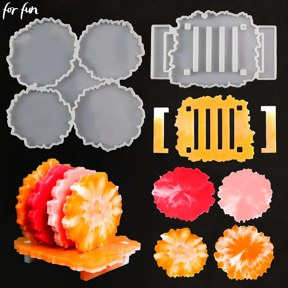 For Fun Coaster Mold Set Silicone Molds for Epoxy Resin Storage Kitchen Heat Insulation Pad Cup Mat Home Desktop Decoration