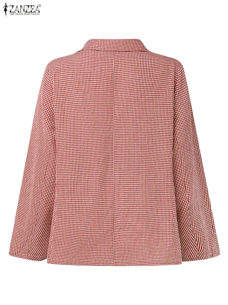 سترة نسائية منقوشة موضة خريف 2025 من ZANZEA بأكمام طويلة معاطف نسائية فضفاضة وأنيقة للمكتب ملابس خارجية بأزرار شتوية