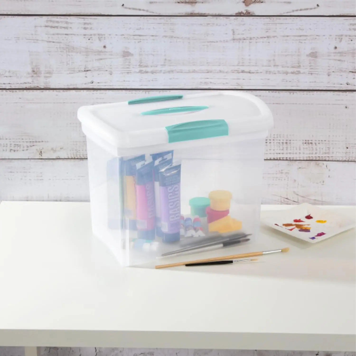 Large Stackable Storage Bins with Latching Lid and Handle, Clear Plastic Organizer for Office Files, 6-Pack