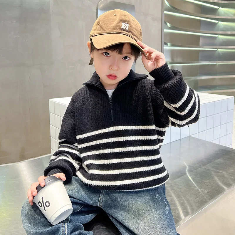 

Boys Sweaters Children Boy Winter Sweater Autumn and Winter 2023 New Knitwear Children Winter Base Shirt Boy Top