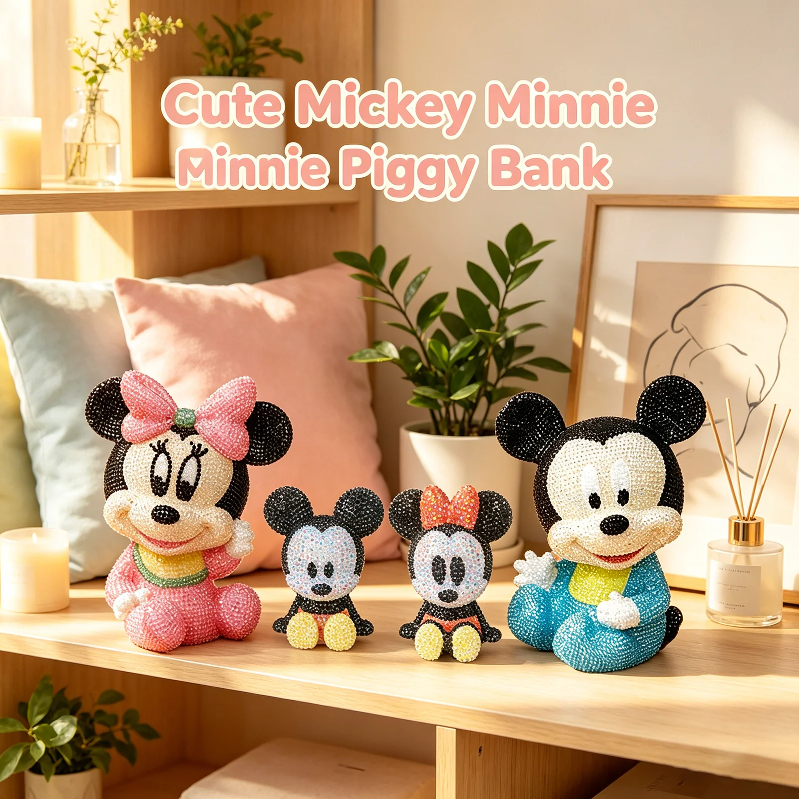 

Mickey Minnie Cartoon Diamond DIY Adorned Money Box Birthday Kids Gift Ornament Souvenirs Anime Character New Arrival