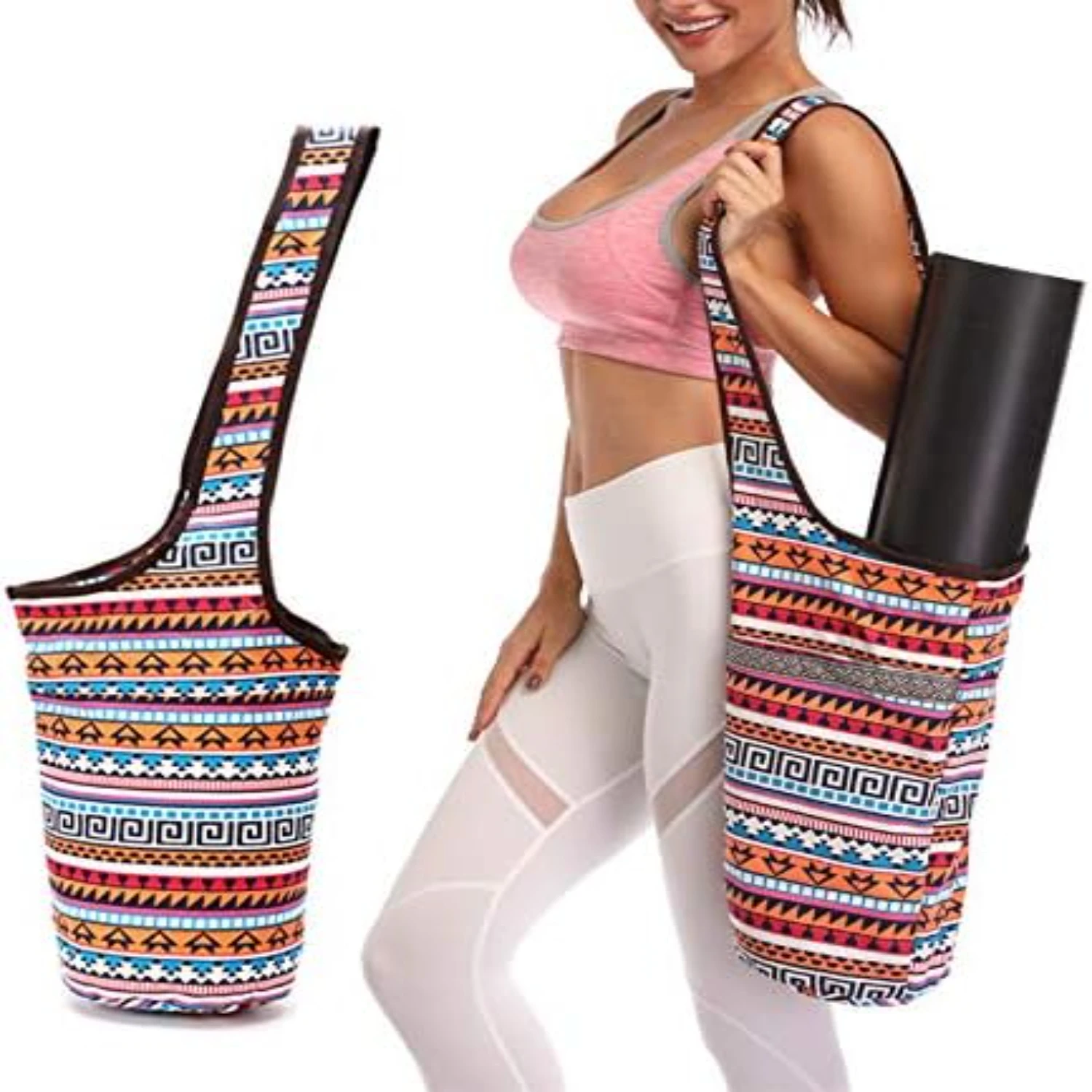 Women's Large Yoga Mat Bag with Zipper Pocket, Yoga Mat Strap Bag, Fits Most Size Mats, Stylish Yoga Bags and Carriers