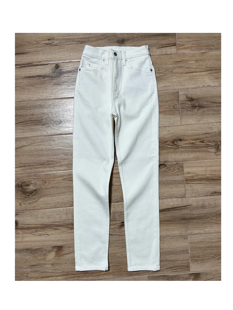 

Хлопковые джинсовые женские брюки с высокой талией, весенние прямые брюки, эластичные женские длинные брюки, микроэластичные светло-голубые