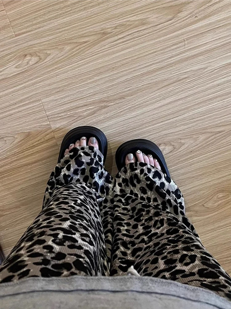 Y2k Aesthetic Leopard Loose Pantalones 2026 Spring Streetwear Drawstring Casual Pants Women Grunge Harajuku Wide Leg Trouser