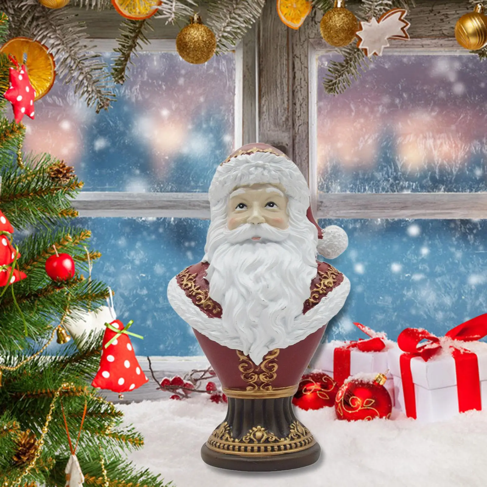 

Bust Santa Claus Statue, Resin Ornament, Novelty Figurine, Christmas Santa Claus Sculpture for Living Room, Bookshelf, Tabletop,