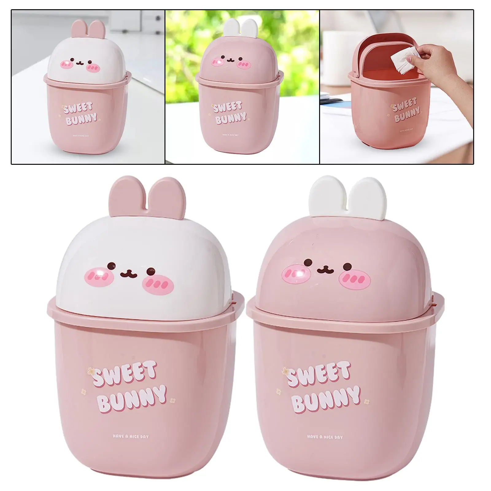 Mini Trash Can with Flip Lid Cute Wastebasket Cute Desktop Basket Can Trash Bin for Vanity Dressing Table Desk Home Kitchen