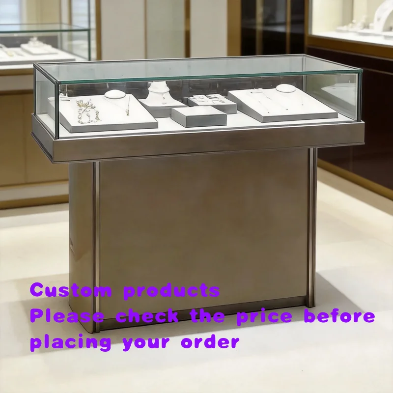 custom.Luxury Champagne Jewelry Display Showcase Boutique Shopfitting Counter Minimalist Watch Cabinet Whole Shop Solution