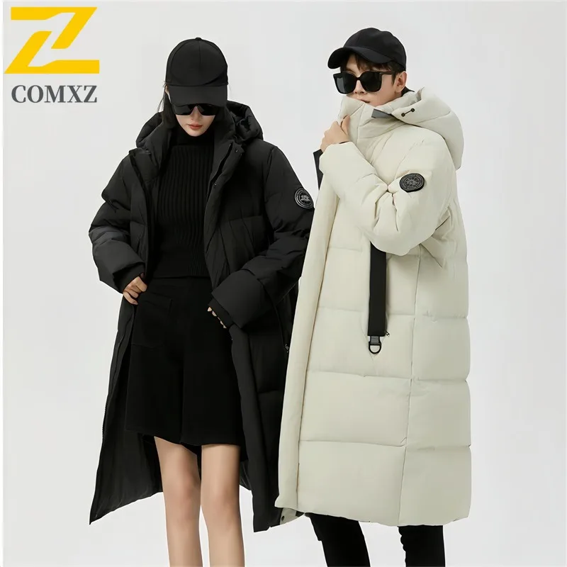 

COMXZ New Puffer Coat Men Hooded Outdoor Hiking Waterproof Coat Casual Mountaineering Warm Cold Protection Mid Long Garment